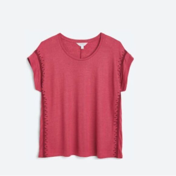 Market & Spruce Brandee Scoop Neck Embroidered Linen Tee Red XL NWT - Picture 5 of 7